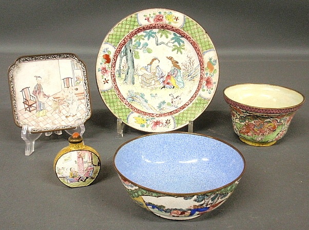 Appraisal: - Five pieces of early colorful cloisonn TI bowl h