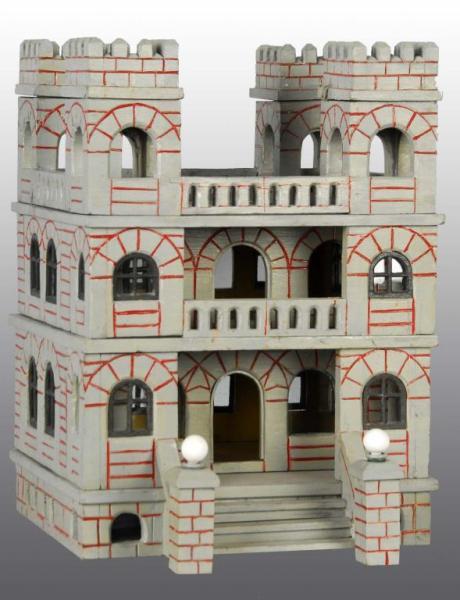 Appraisal: Wooden Folk-Art-Type Castle Building Description Includes four turrets at top