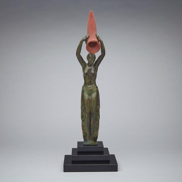 Appraisal: French Art Deco Style Patinated Metal Glass and Marble Figural