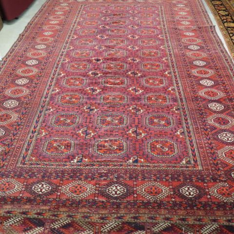 Appraisal: Semi-Antique Bakara Handmade Room Size Rug elaborate overall geometrics red