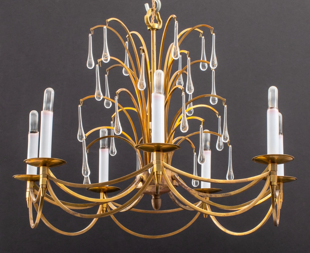 Appraisal: SWEDISH MIDCENTURY BRONZE WATERFALL CHANDELIER Swedish mid-century modern waterfall style