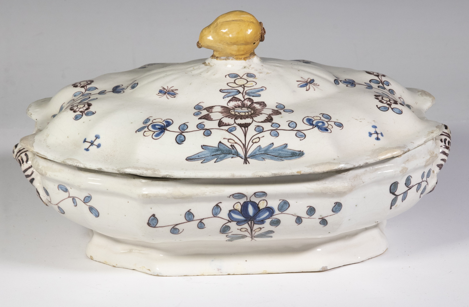 Appraisal: EARLY FRENCH FAIENCE LIDDED TUREEN th c Tin Glazed Pottery