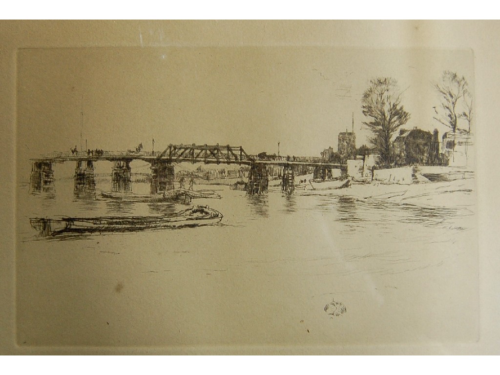 Appraisal: JM Whistler - 'Fulham Bridge' drypoint etching with artists monogram