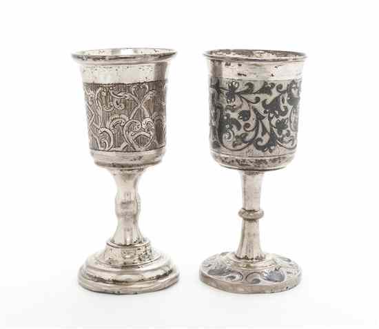 Appraisal: Two Russian Silver Cordials th century comprising a niello example