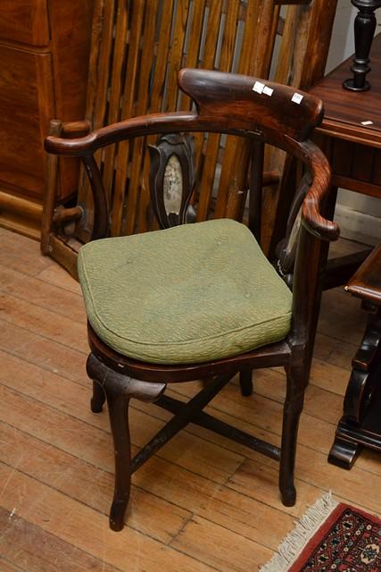 Appraisal: AN ORIENTAL CORNER CHAIR WITH MARBLE INSETS AN ORIENTAL CORNER