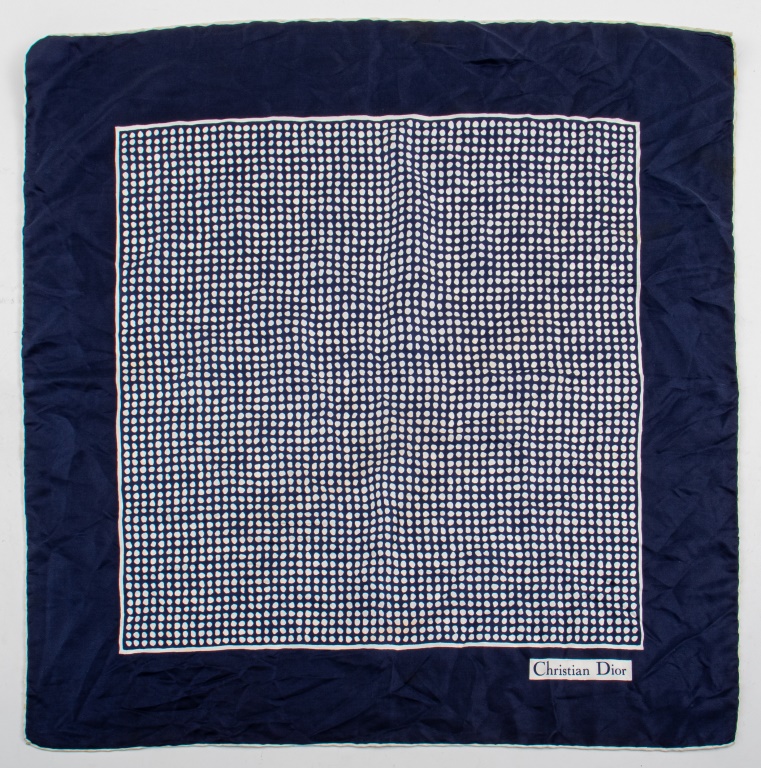 Appraisal: CHRISTIAN DIOR VINTAGE SILK SCARF Blue marine with white dots