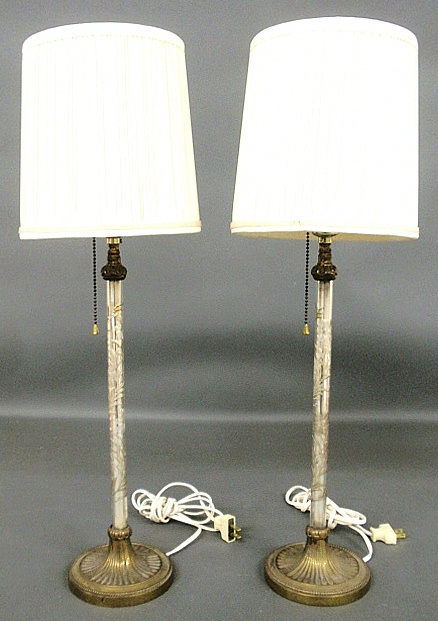 Appraisal: - Tall pair of French style table lamps with etched