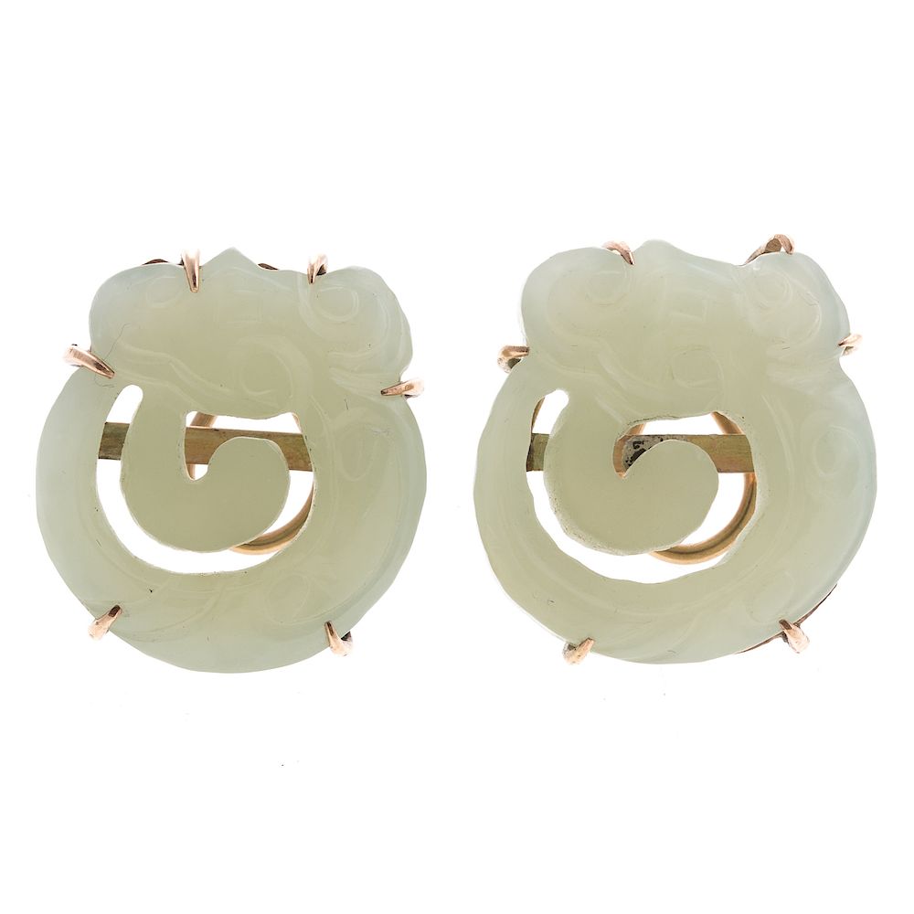 Appraisal: A Ladies Pair of Jade Dragon Earrings in K K