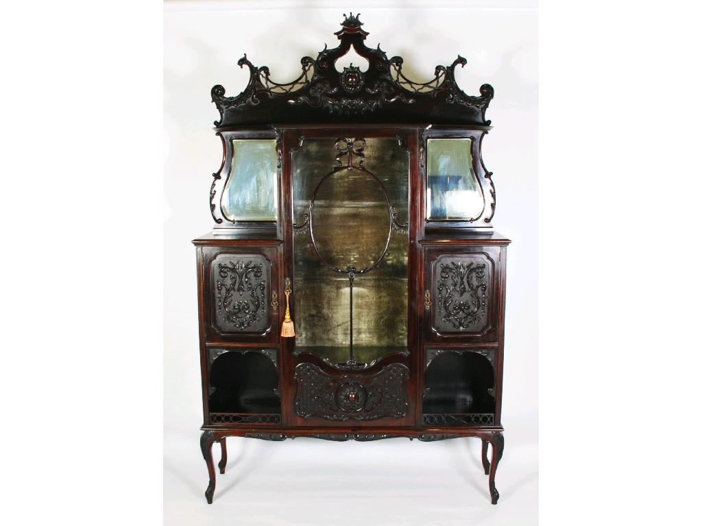 Appraisal: LATE VICTORIAN CARVED DARK MAHOGANY DISPLAY SIDE CABINET the moulded