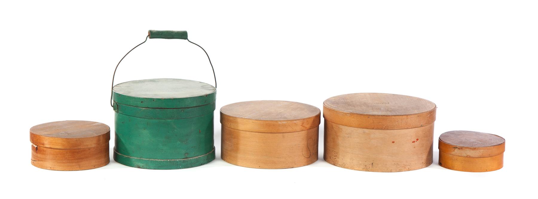 Appraisal: FOUR LIDDED BENTWOOD PANTRY BOXES AND A PAINTED BENTWOOD LIDDED