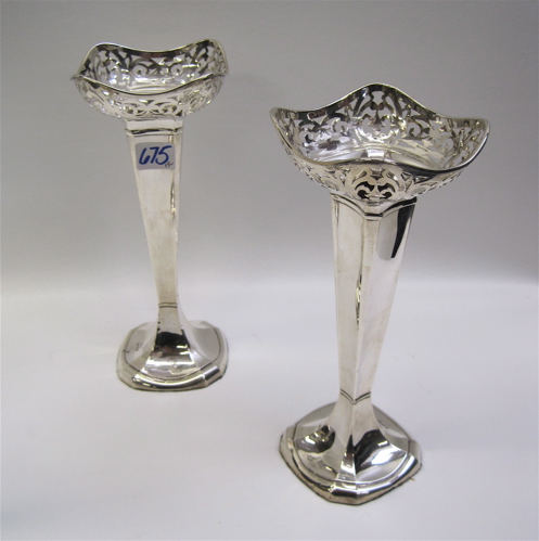 Appraisal: PAIR BIRMINGHAM ENGLAND STERLING SILVER VASES hallmarked British Sterling year