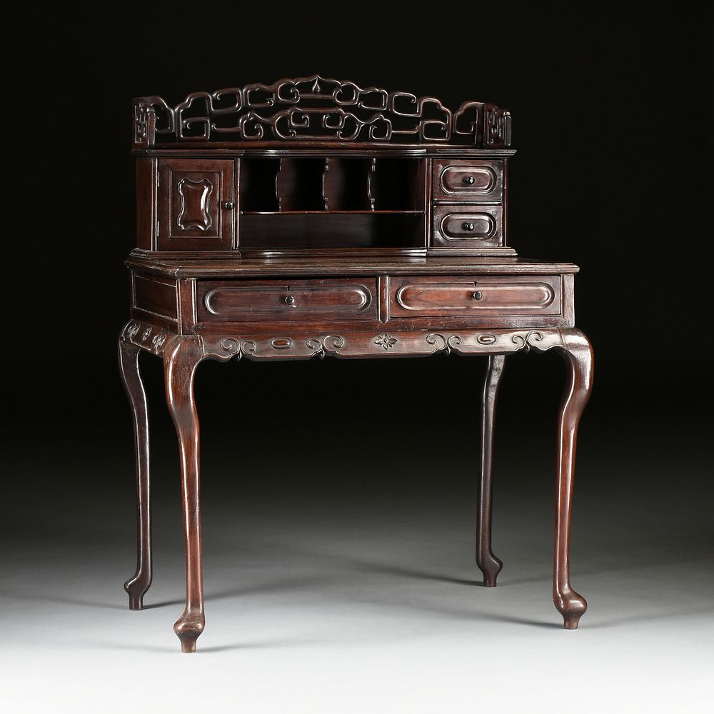 Appraisal: A CHINESE EXPORT ROSEWOOD BONHEUR DU JOUR SIGNED ATTRIBUTED TO