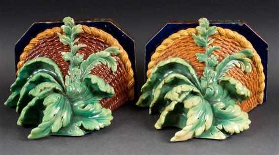 Appraisal: Pair of majolica wall brackets after Copeland originals modeled as