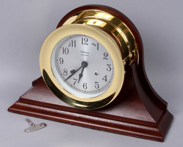 Appraisal: Chelsea mahogany and glass shipstrike clock h x w x