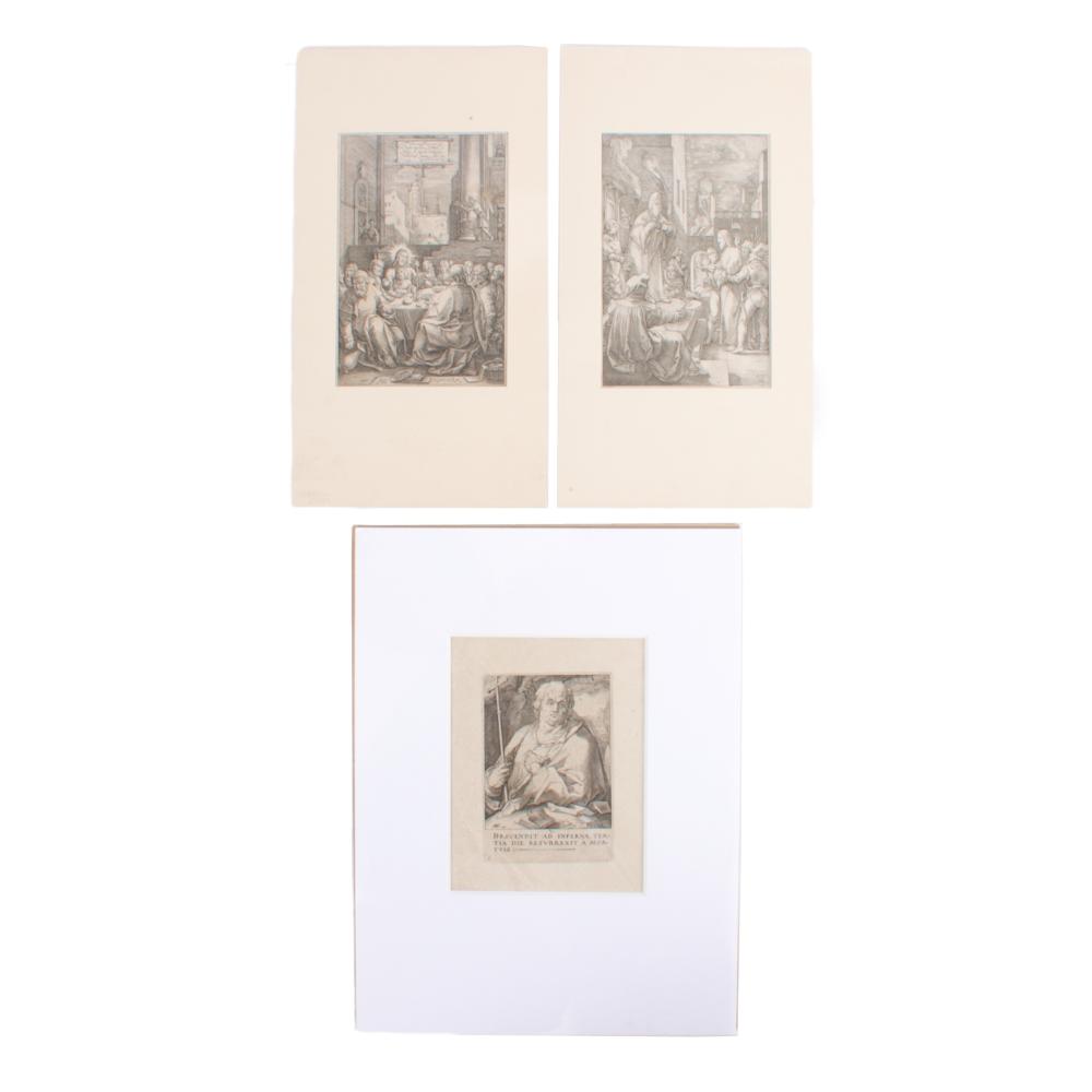 Appraisal: HENDRICK GOLTZIUS DUTCH - THREE ENGRAVINGS PASSION OF CHRIST SERIES