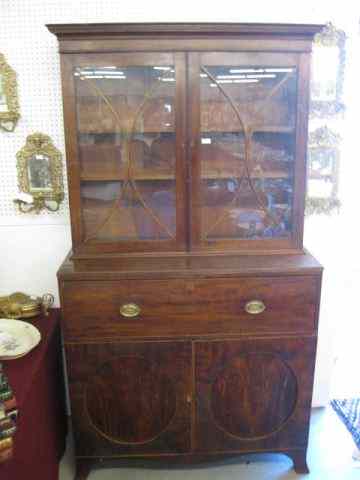 Appraisal: Period Secretary Bookcase glass doorsabove dropfront desk drawer with leather