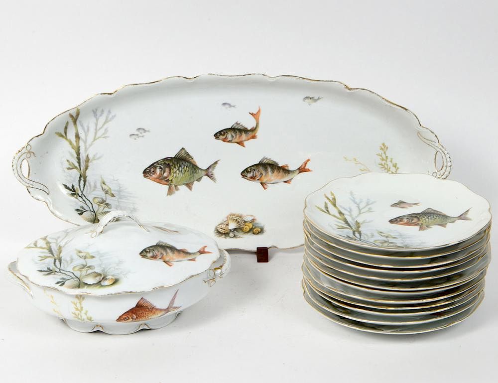 Appraisal: FOURTEEN PIECE ROSENTHAL PORCELAIN FISH SERVICE German th Century Comprising