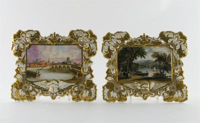 Appraisal: Two Chamberlain's Worcester plaques one painted with a view of