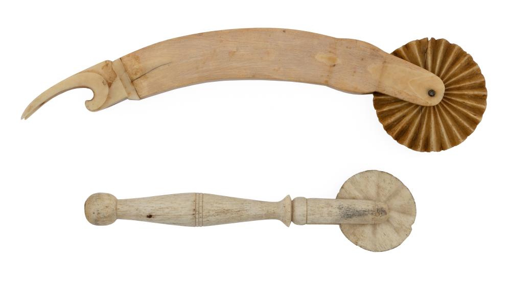 Appraisal: TWO WHALE IVORY AND WHALEBONE PIE CRIMPERS TH CENTURYTWO WHALE