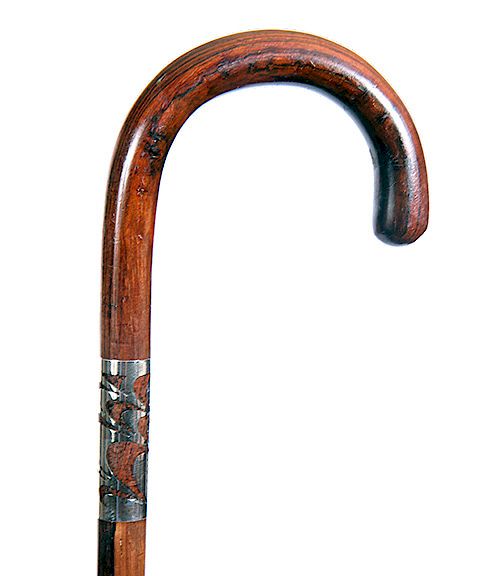 Appraisal: Art Deco Dress Cane Ca - A mahogany one-piece crook