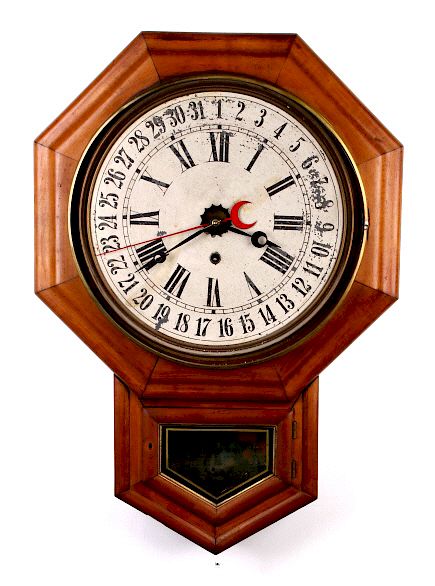 Appraisal: E N Welch Pendulum Octagon Eight Day Wall Clock For