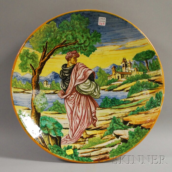 Appraisal: Italian Faience Landscape-decorated Plaque dia in