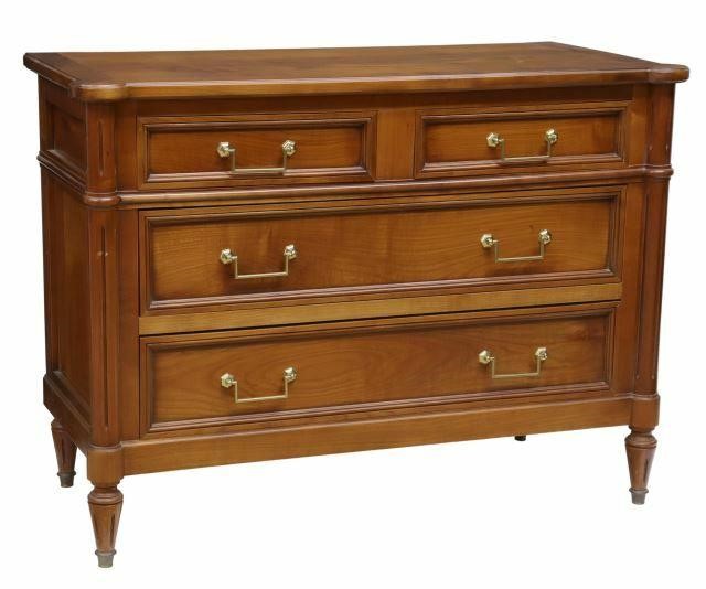 Appraisal: French Louis XVI style fruitwood commode th c rectangular case