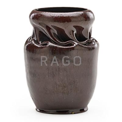 Appraisal: GEORGE OHR Small vase mahogany glaze Condition Report