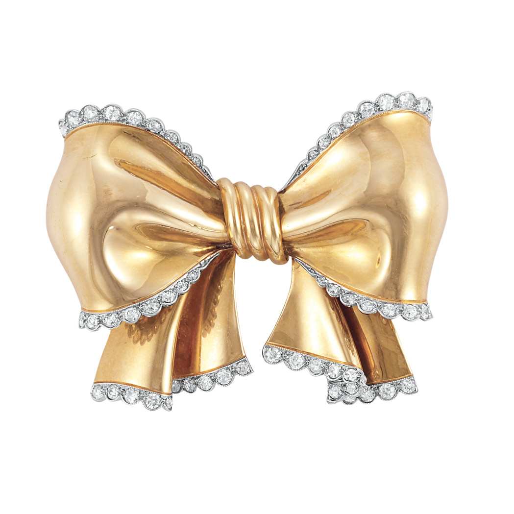 Appraisal: Gold Platinum and Diamond Bow Brooch Van Cleef Arpels kt