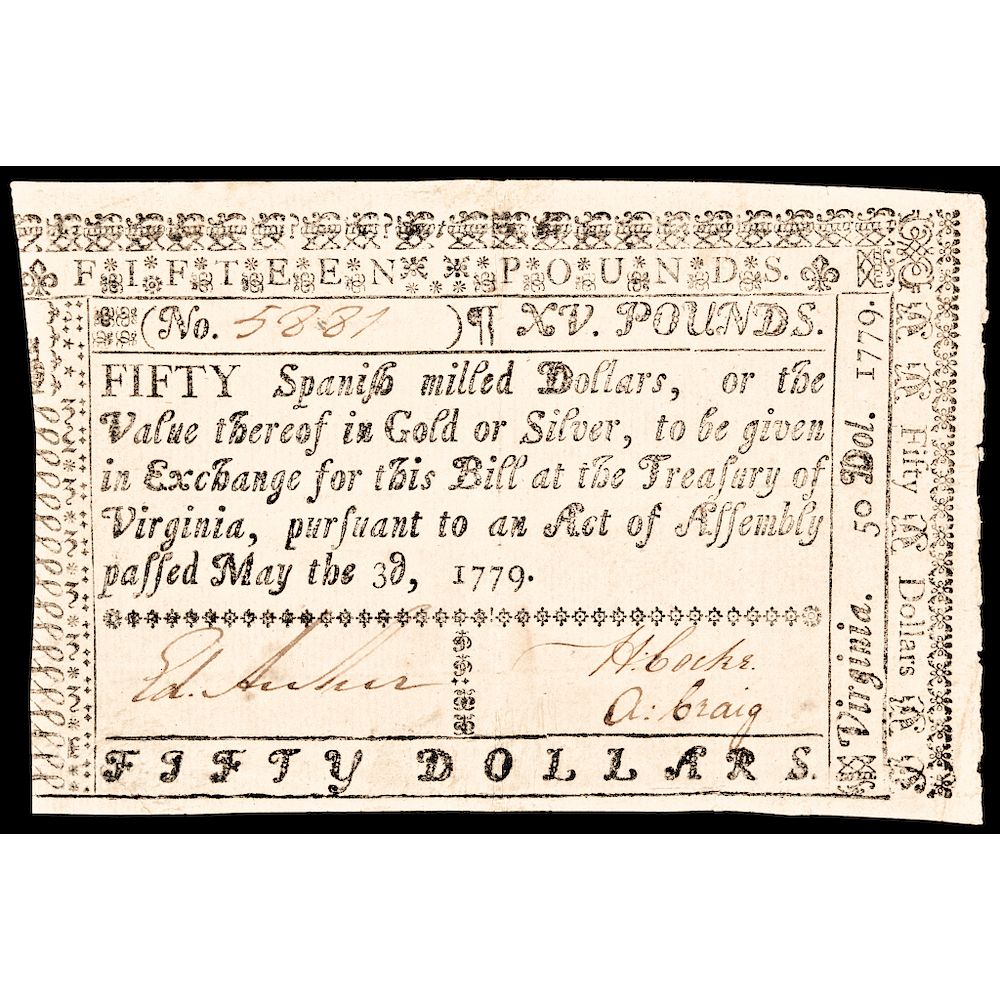 Appraisal: Colonial Currency Virginia May Dollars Extremely Fine Virginia Currency Choice