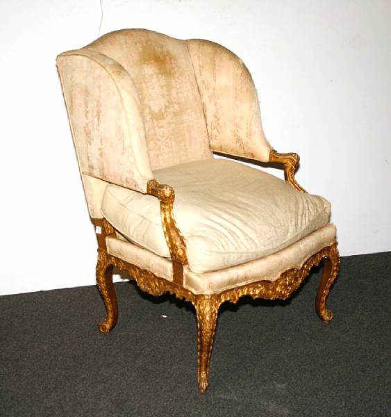 Appraisal: An Italian Rococo style giltwood armchair th century height in