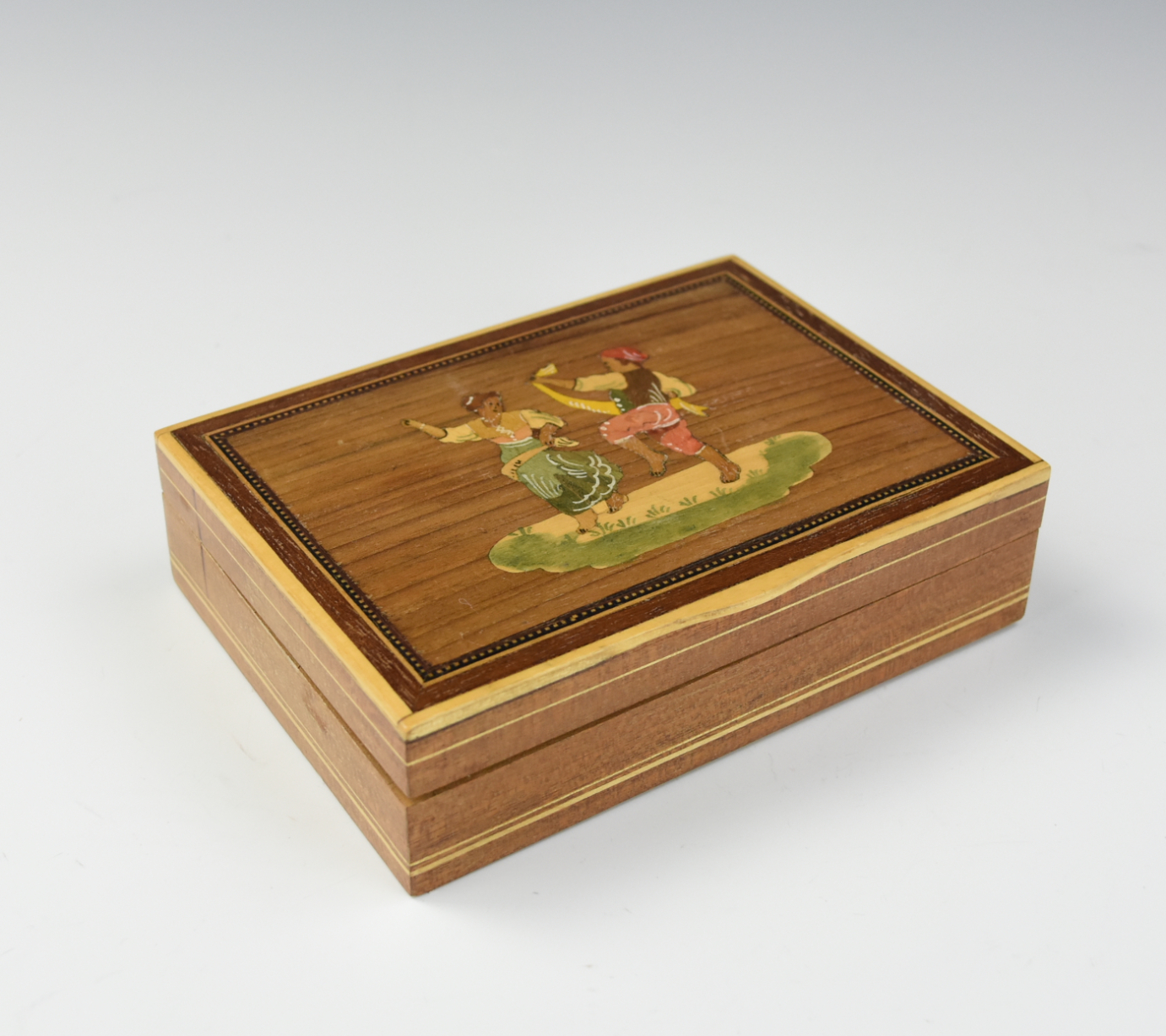 Appraisal: WOODEN CIGAR BOX Wooden cigar box with two figures dancing