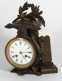 Appraisal: French patinated bronze mantle clock haivng a Roman numeral dial