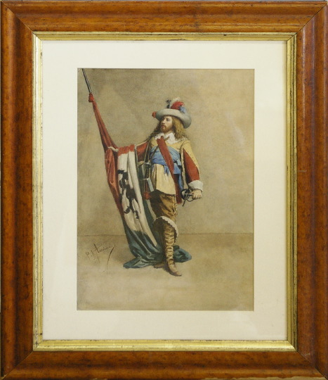 Appraisal: P J Antoine Belgian - The Cavalier watercolor on paper