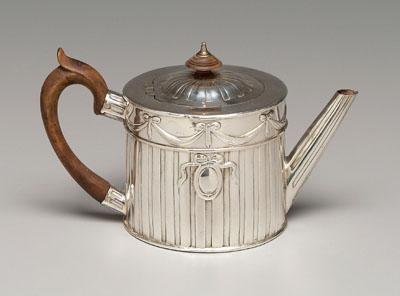 Appraisal: George III English silver teapot round with wooden finial and