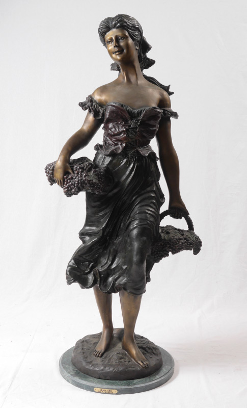 Appraisal: AFTER HYPOLITE MOREAU ''GRAPE GIRL'' BRONZE Bronze figure of a