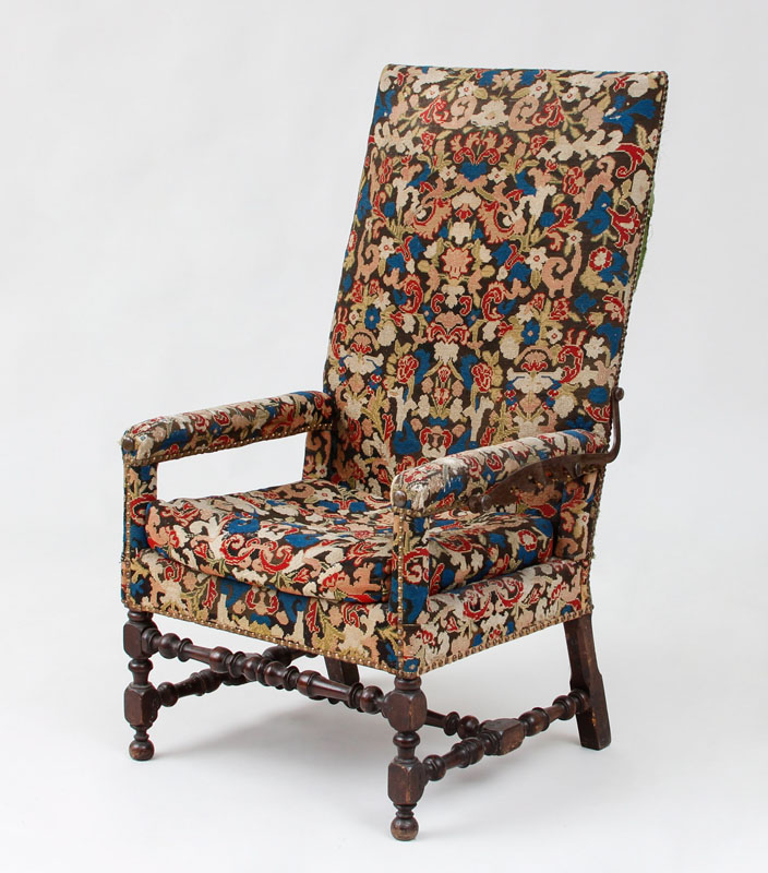 Appraisal: TWO SIMILAR FLEMISH BAROQUE STAINED WALNUT TALL BACK ARMCHAIRS One