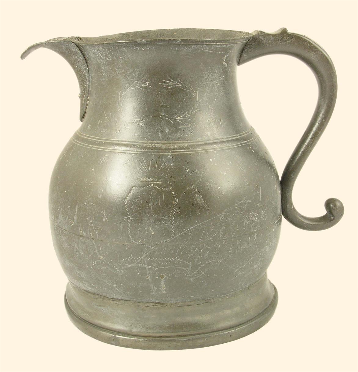 Appraisal: A th century pewter un-lidded ale jug