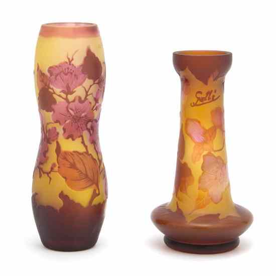 Appraisal: Two Contemporary Cameo Glass Vases after Galle each of baluster