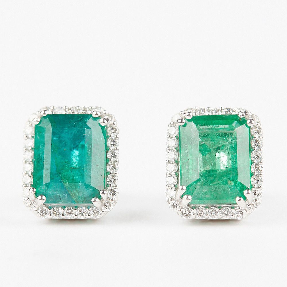 Appraisal: Emerald and Diamond Earrings Emerald and diamond earrings Each earring