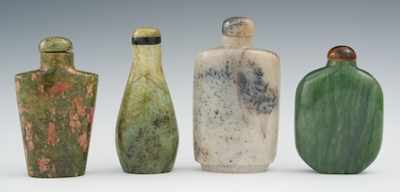 Appraisal: A Collection of Four Carved Hardstone Snuff Bottles Each marked