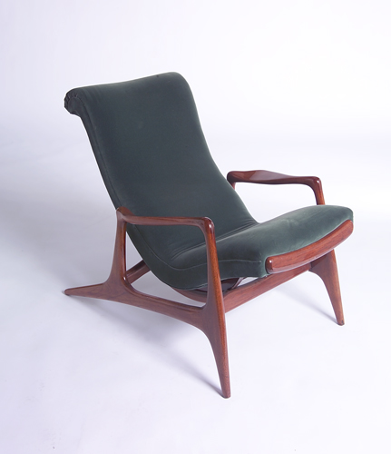 Appraisal: VLADIMIR KAGAN KAGAN-DREYFUSS Multi-position reclining chair with sinuous mahogany frame