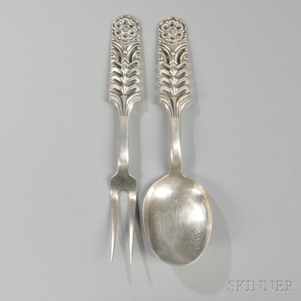 Appraisal: David-Andersen Sterling Silver Serving Fork and Spoon the heavy serving