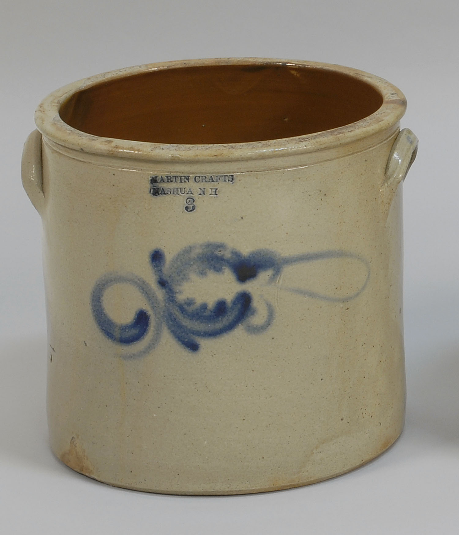 Appraisal: THREE-GALLON STONEWARE CROCK th CenturyImpressed Martin Crafts Nashua NH above