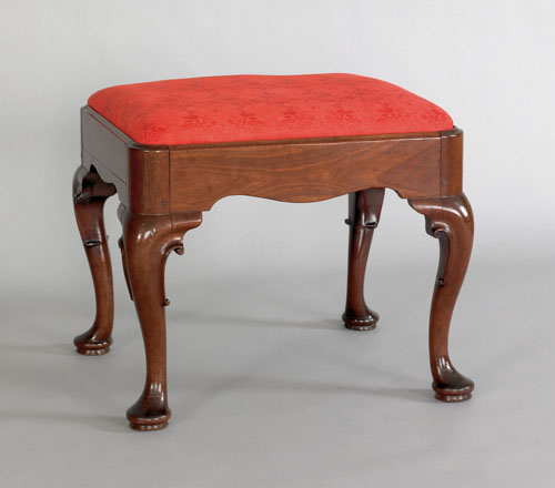 Appraisal: English Queen Anne mahogany stool ca the rectangular slip seat