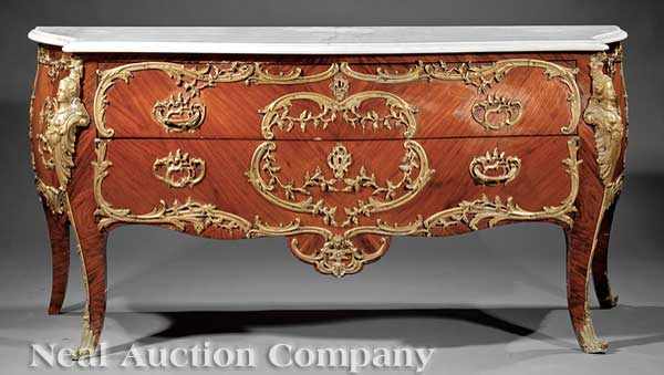 Appraisal: An Antique Louis XV-Style Gilt Bronze-Mounted Parquetry Commode white marble