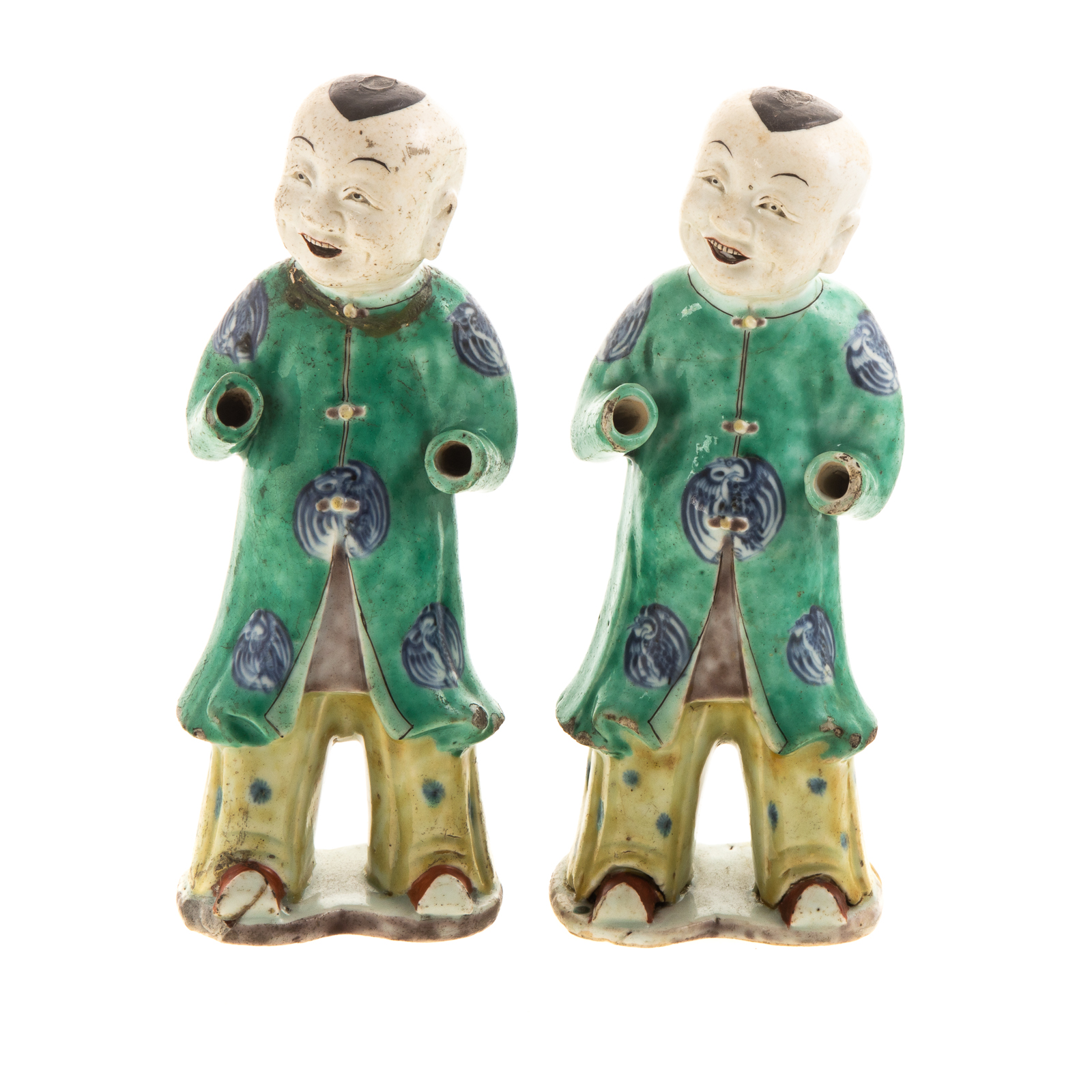 Appraisal: PAIR CHINESE POLYCHROME PORCELAIN HO-HO BOYS Late Ming Circa standing