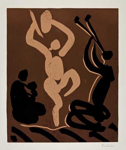 Appraisal: PABLO PICASSO M re Danseur et Musicien Color linoleum cut