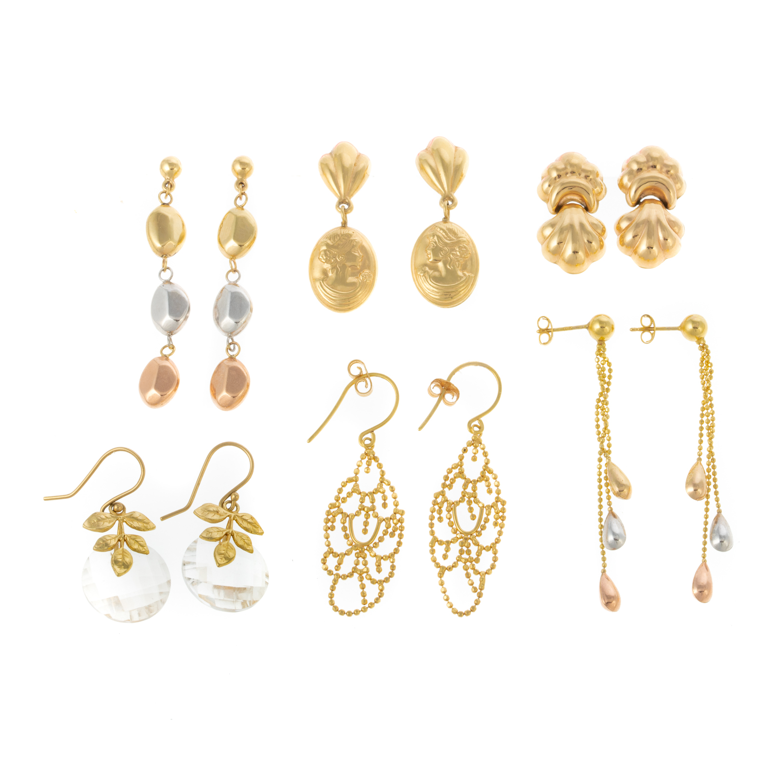 Appraisal: SIX PAIRS OF EARRINGS IN K K K yellow gold