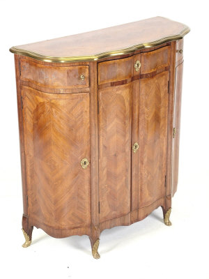 Appraisal: A French kingwood serpentine side cabinet th century the top